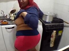 Chubby mature bbw teases in kitchen with her huge ass and tits on webcam