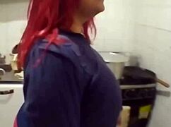 Chubby mature bbw teases in kitchen with her huge ass and tits on webcam