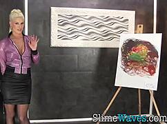 Glam slut wants messy bukkake slime all over her face?