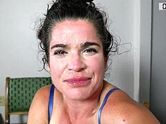 43yo wife butt fucked hard cum facial blast!