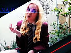 hot british teen neighbor gets spitroasted by lads cum-covered and swallowing