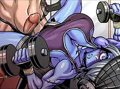 Gym girls tease with crossdressing anal play in furry outfits