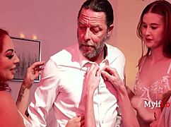 Hey bride, your wedding night turns into milf cougar gangbang with young studs pounding big asses and tits