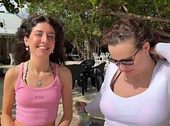 hey stepmom and stepdaughter, wanna flash risky dick on beach then take cumshot facial outdoors??