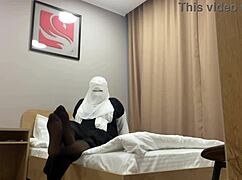 turkish stepmom slips hand into pantyhose to masturbate for stepson
