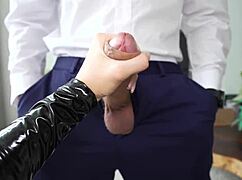 Roommate Brunette Teen Deepthroats Cum Covered Blowjob Full Leather Outfit POV Dorm