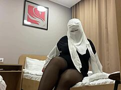 turkish stepmom slips hand into pantyhose to masturbate for stepson