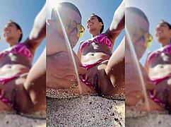 Sexy Latina College Coed Fingers Shaved Pussy on Spring Break Beach