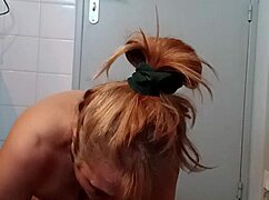 french milf slave bound and bent over for bdsm humiliation uro session with facial cumshot