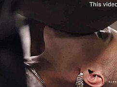 blonde gets bent over for deepthroat blowjob then double penetration doggystyle in wild car gangbang