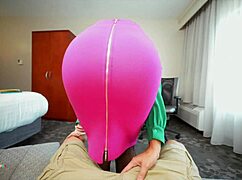 Sandy Love's curvy body bent over for deepthroat blowjob doggystyle ride and facial cumshot in 4K POV