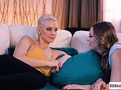 Milf sneaks in and fingers her petite stepdaughter's wet pussy in secret session