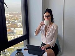 horny secretary whore bangs cute waiter to pay her tab