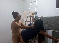 i spot the hot new muscular roofer, tease him hard then suck his dick before he fucks me standing deliciously