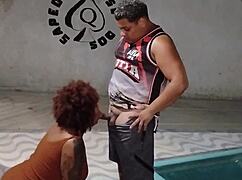 i'm watchin my tanned wife get fucked hard outdoor pool...neighbors peepin n screamin
