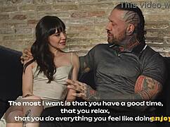 Watch this brunette's shaved pussy get rimmed and sucked by tattooed boyfriend