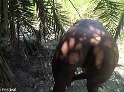 horny tribe girl pulls you by dick to tree for outdoor forest fuck