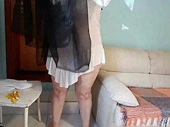 madrasta bends over in see-thru dress no panties for stepson peek?