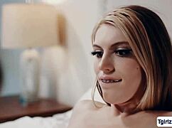 Blonde trans stepmom pounds skinny tgirl stepdaughter bareback