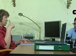 boss milf swallows employee's thick cum load after doggystyle
