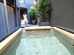 Japanese housewife enjoys amateur sex and pussy play in steamy hot spring