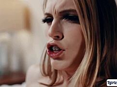 Blonde trans stepmom pounds skinny tgirl stepdaughter bareback