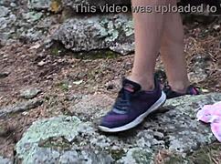 Spy peeping hot milf housewife naked outdoor legs feet tease walk