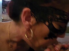 Curvy brunette daddy hotel blowjob deep with piercing swallow finish