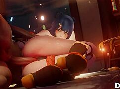 xiangling takes first anal pounding on kitchen floor