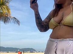 Shorts Hugging My Big Exhibitionist Beach Pussy Tight