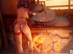 xiangling takes first anal pounding on kitchen floor