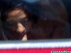 Morgan lee slurps cock close-up then rides hard in outdoor car fuck