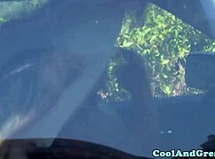 Morgan lee slurps cock close-up then rides hard in outdoor car fuck