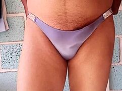 Hot Babe Cramps Lover's Shiny Blue Panties Over Wet Pussy in USA