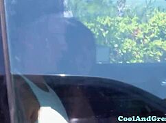 Morgan lee slurps cock close-up then rides hard in outdoor car fuck
