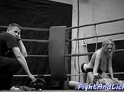 big titted eurobabe pins lesbian beauty for pussy wrestling lick