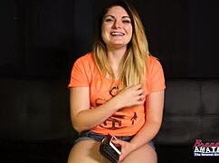 curvy blonde coed rachel's hairy tattoo rimjob ends in greedy swallow