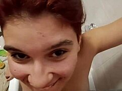 Italian slave chiara gets golden shower on her big tits in bathroom toilet 😈🚿💦