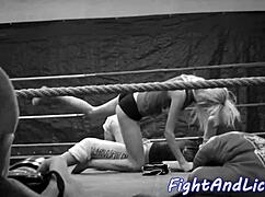 big titted eurobabe pins lesbian beauty for pussy wrestling lick