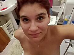 Italian slave chiara gets golden shower on her big tits in bathroom toilet 😈🚿💦
