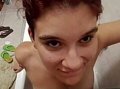 Italian slave chiara gets golden shower on her big tits in bathroom toilet 😈🚿💦