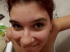 Italian slave chiara gets golden shower on her big tits in bathroom toilet 😈🚿💦