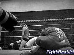 big titted eurobabe pins lesbian beauty for pussy wrestling lick