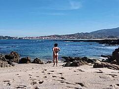 Curvy Hairy Pussy Nudist Flashes Big Tits Beachside