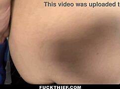 That teen shoplifter gets caught hiding goods so officer bends her over desk doggystyle