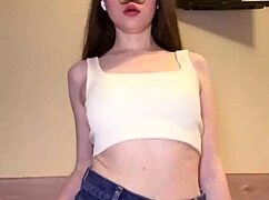 tiktok girl juliaveil dances trendy showing tight pussy lips in miniskirt jeans