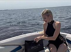 What if a hot blonde in lingerie fucked the boat captain outside?