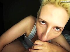 Short Hair Blonde Sucks Cock Like Total Bitch Whore Pro!