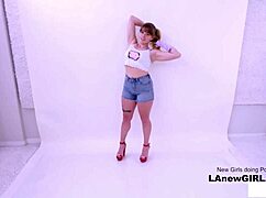 Lesbian stylist tempts straight teen during steamy photoshoot interview