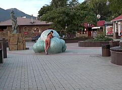 naughty milf strolls nude flashing everyone outdoors 😏🍑
